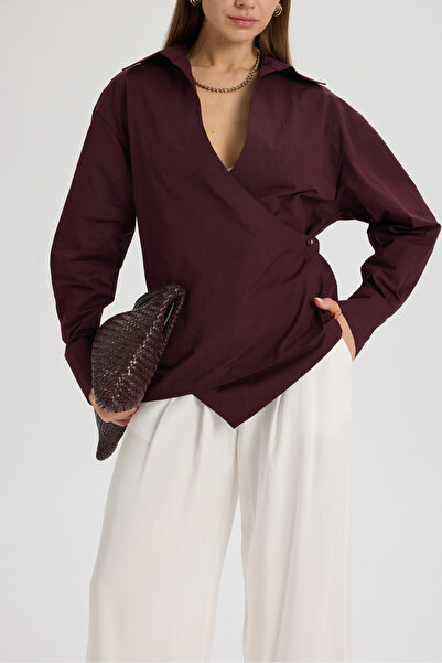 MAI STUDIOS CO. Bran Üçgen Kesim Bordo Gömlek