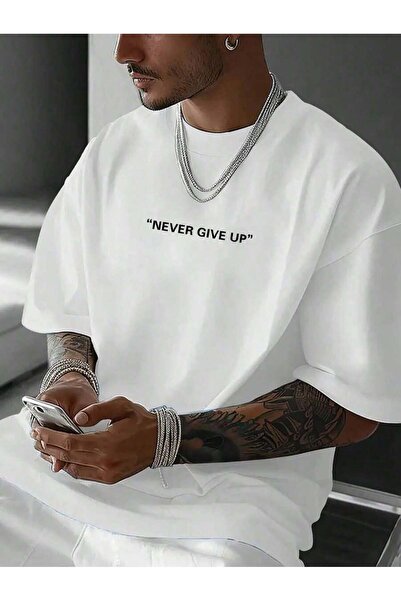 Velostra Never Give Up pentru bărbați cu imprimeu supradimensionat Confortabi...