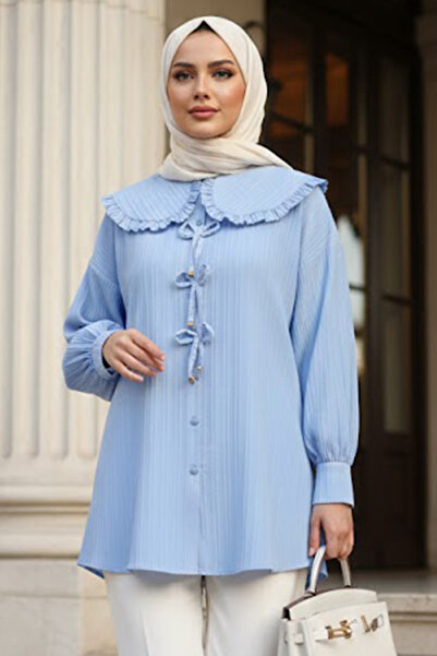 N.S NEVA STYLE Peter Pan collar Blue Hijab Tunic 11011m