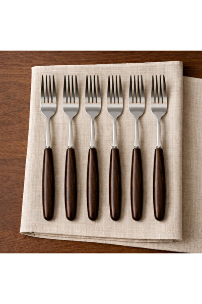 Karma Home Set of 6 Wooden Strappy Dinner Forks - Stainless Steel