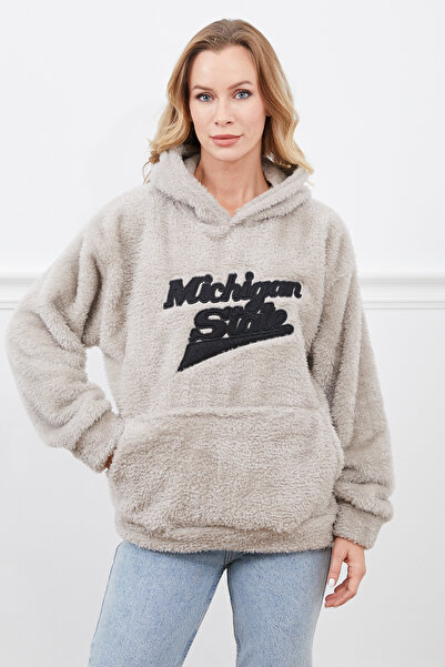 zenne Hooded Plush Sweatshirt Stone