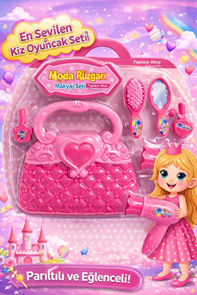 Pofika Pembe Sevimli Çanta Güzellik,Makyaj Çantası; Kız Çocuk Oyuncağı 6 LI Set