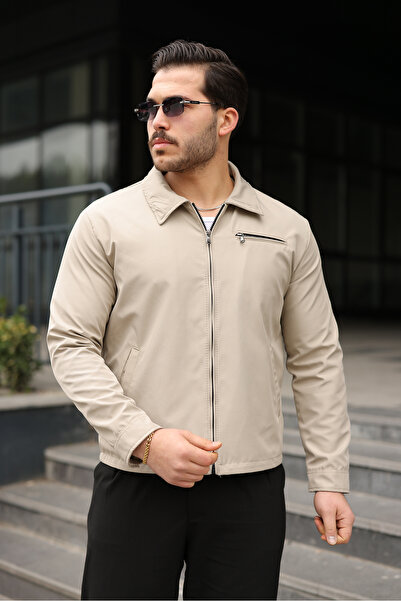 Mero Life Men's Cream Relax Fit Premium Lined Transitional Coat & Jacket