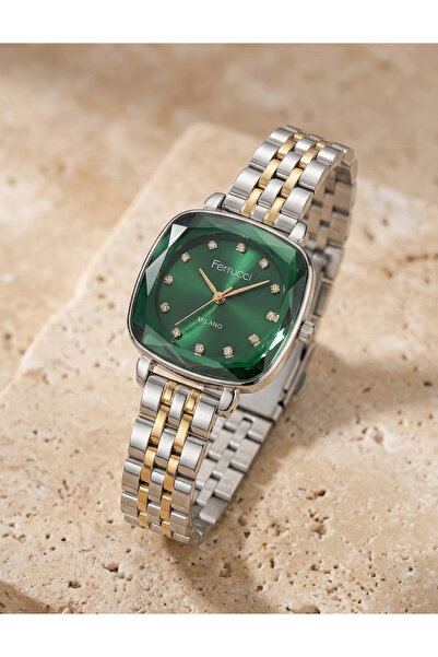 Ferrucci Women's Wristwatch Dual Color Steel Band Green Dial Quartz Mineral G...