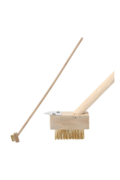 SERSIMO Weed removal brush with triangular steel scraper and wooden handle, 1...