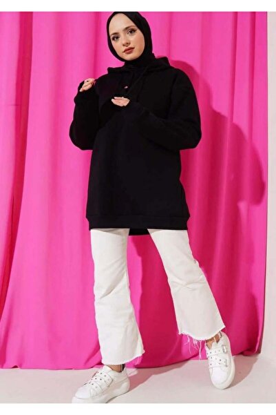 modasindoma Women's Half Button Sweatshirt Black