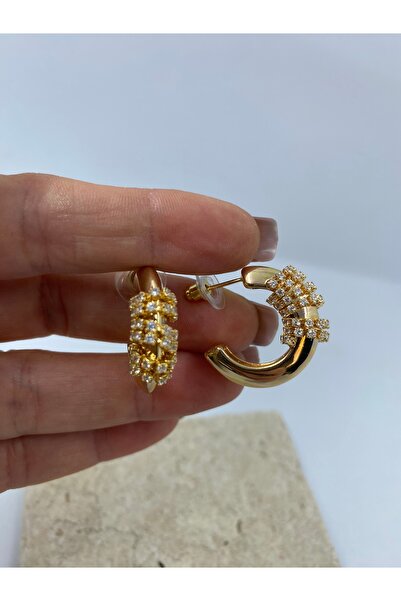 Byoz store Women's Gold Plated Baguette Zircon Stone Hoop Earrings Hypoallerg...