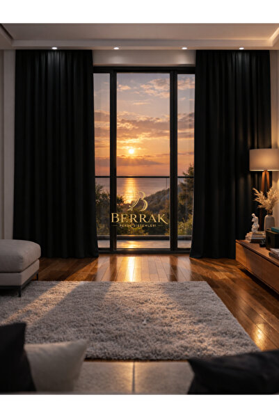 BerrakPerde Siyah Blackout, Fon Perde, Işık Geçirmez, Karartma Perde, Tek Kan...