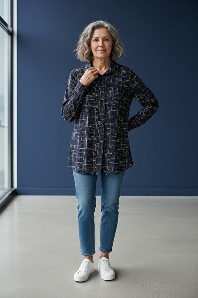 ARPATİ Pleated Glittery Collared Mother Shirt