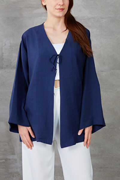zenne Front Tie-Detail kimono navy blue
