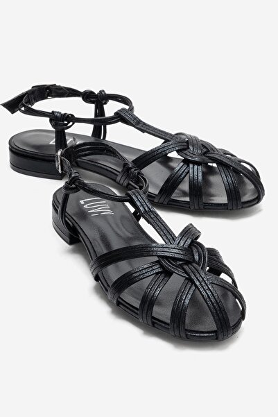 LuviShoes Rosse Black Glittery Women Sandals