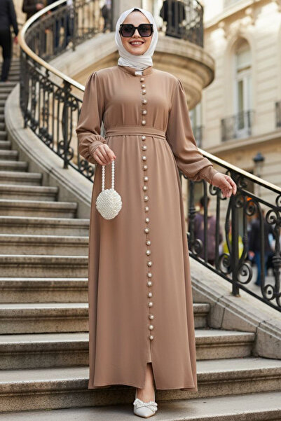 N.S NEVA STYLE Φόρεμα Τεσεττούρ με κουμπιά σε χρώμα καμηλό 10231C