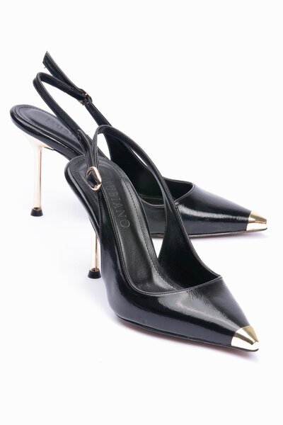 Mubiano حذاء نسائي بكعب ستيليتو ومقدمة مدببة وتفاصيل معدنية مفتوحة من الخلف ح...