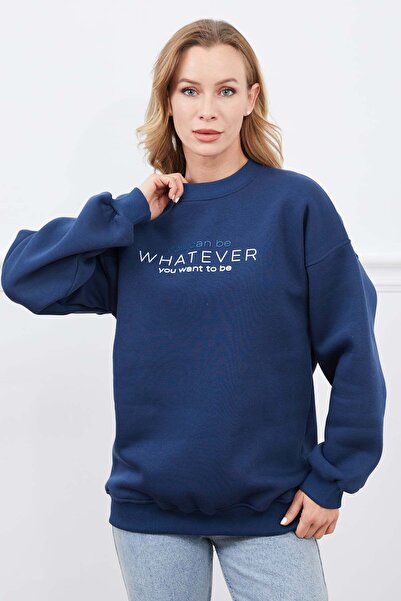 zenne Whatever Printed Three Thread Sweatshirt Navy Blue