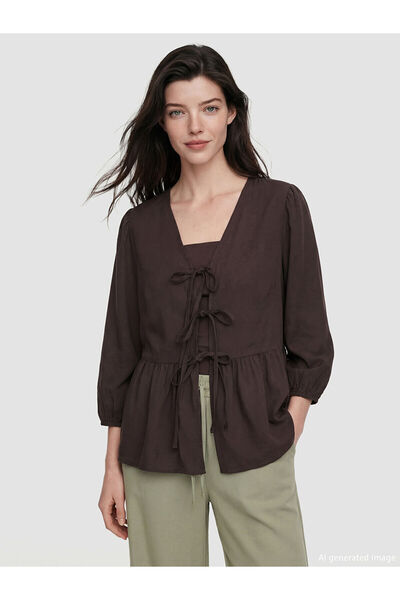 LC Waikiki Peak New Season V-Neck Bow Tie Blouse