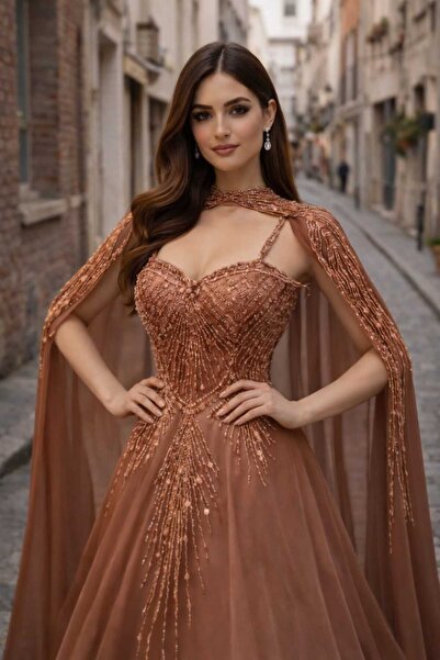 Sibelse Gelinlik Golden Aura Taş İşlemeli Abiye / Nişanlık