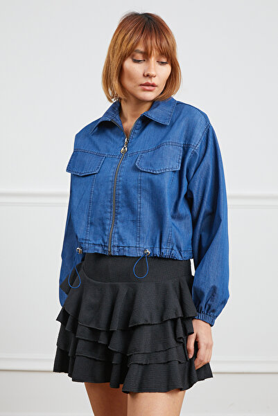 zenne Stoppered Denim Jacket Dark Blue