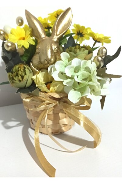Pasiunea Florilor Basket with Golden Rabbit and Yellow Poppies
