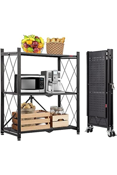 Arabest 3-Tier Foldable Organizer Rack,Storage Shelves Heavy Duty on Wheels,E...