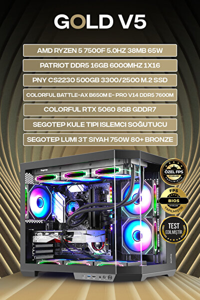 Gamers Arena GOLD V5 RTX 5060 RYZEN 5 7500F 16 GB DDR5 512 GB SSD 750W GEN5 O...