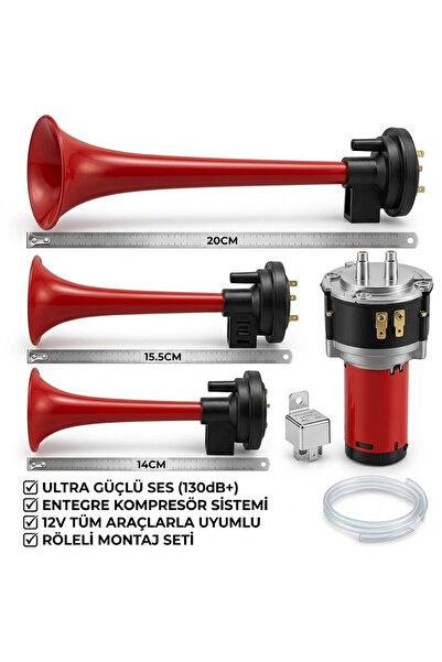 DuoLight Havalı Korna Seti - 12V Kendinden Kompresörlü - Ultra Güçlü Ses, Röl...