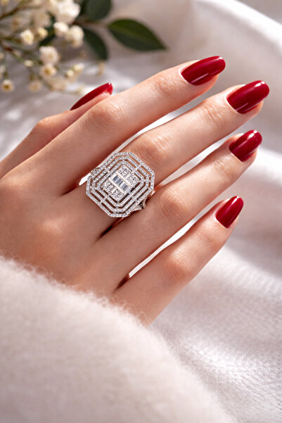 Store Dilan Polat Enerji Yüzüğü Büyük Baget Gümüş Tektaş Yüzük