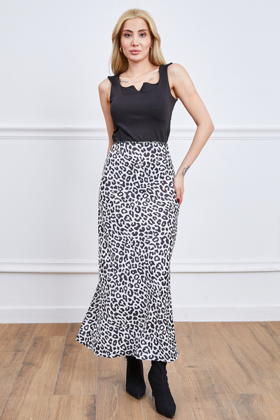 zenne Leopard Printed piece satin skirt black - white