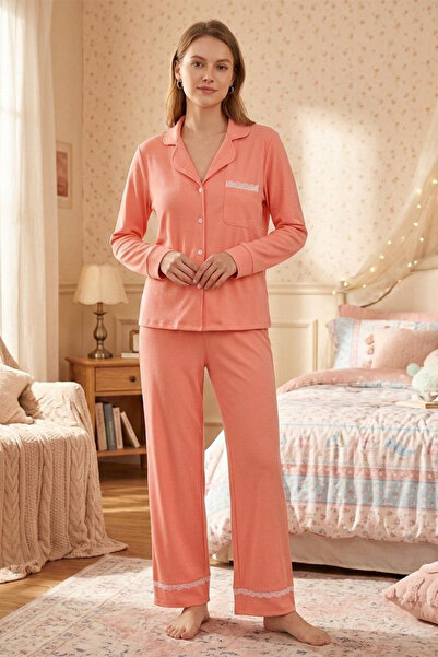 FİT WOMEN Čipka Detaljan set pidžama sa dugim rukavima 4458