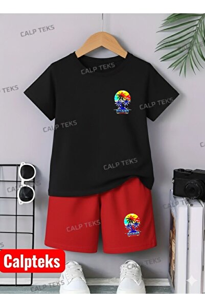 CALP TEKS SET DE VARĂ PENTRU COPII CU IMprimeu palmieri: TRICOU ȘI PANTALONI ...