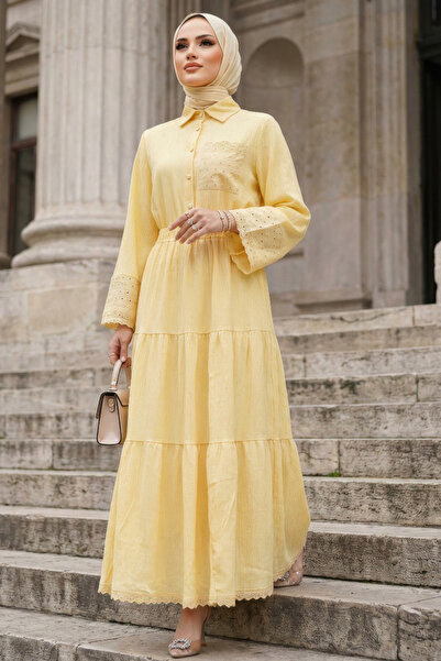 N.S NEVA STYLE Κίτρινο Τεσεττούρ με Φούστα, Διπλό Σετ 20328SR