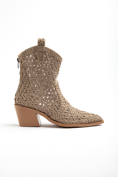 DENORA Mink Earth Straw Weave Fabric Summer Western Cowboy Boots