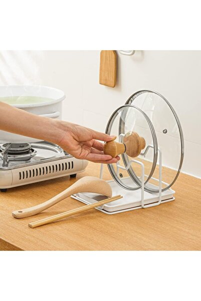 Arabest Cutting Board Rack with Drip Tray, Metal Pan Lid Organizer and Spoon ...