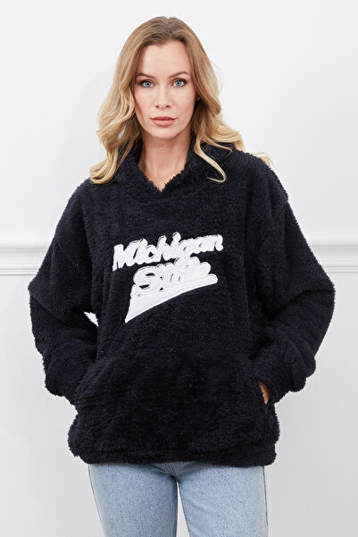 zenne Hooded Plush Sweatshirt Black