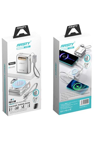 ANSTY AP-103 Power Bank 22.5W - 18W Wireless Output, Built-in Lightning & Typ...