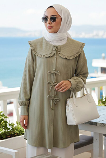 N.S NEVA STYLE Peter Pan collar Green Hijab Tunic 11011Cy