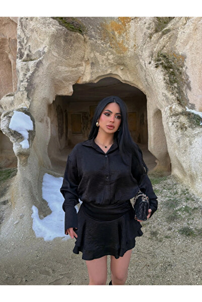 kırmızı butiks Siyah Şortlu Gömlek Elbise