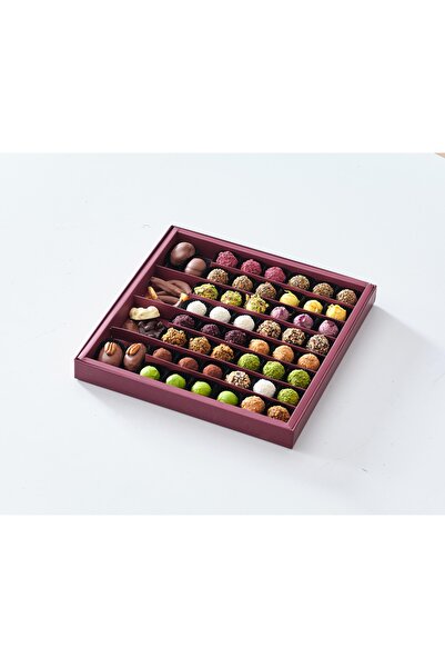 MAISON Premium Karışık Trüf Çikolata Kutusu 750 g Bordo El Yapımı Özel Tasarım