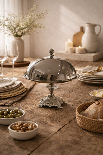 Anadolu Saray Ayaklı Çelik Kapaklı Taşlı Kek Kurabiye Sunum Standı 18 cm Pasl...