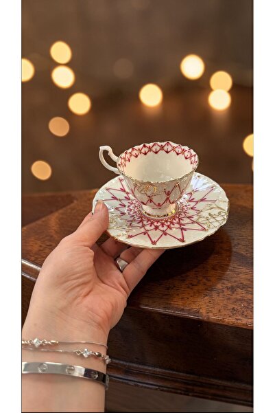 BY.RAYKA PORSELEN El Dekor YILDIZ EL BOYAMA ALTIN İŞLEMELİ TEKLİ TÜRK KAHVE F...