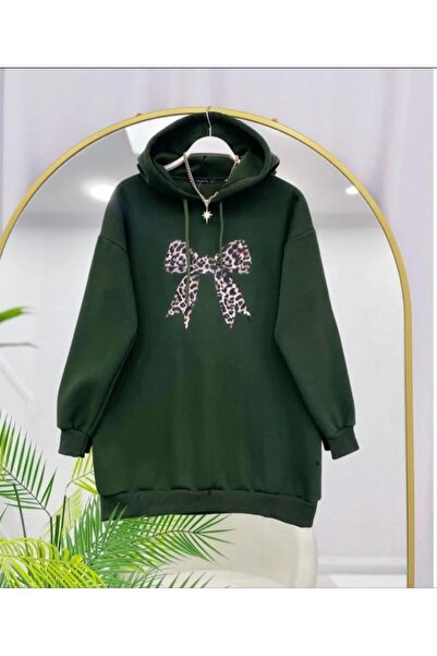 modasindoma Women's Leopard Bow Printed Sweatshirt Khaki