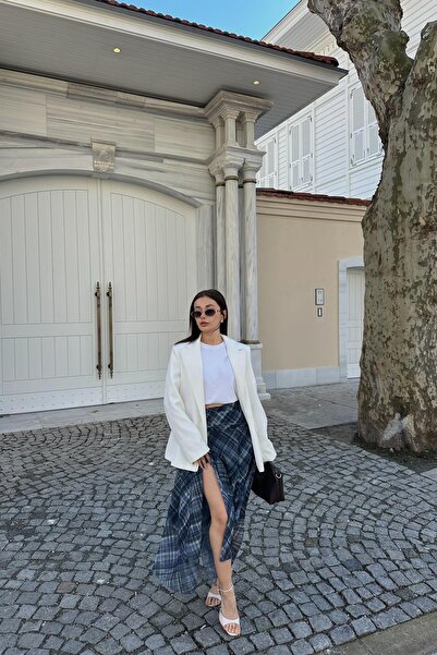 mylove Waist Detail Asymmetrical Tulle Skirt Blue