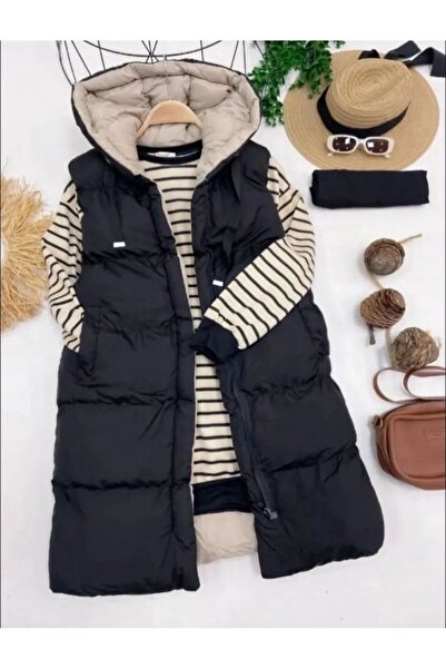 modasindoma Γυναικεία Διπλής όψης Γιλέκο Μαύρο