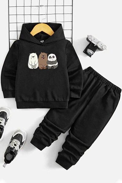 PEMBE KURDALE Kafadar Ayilar Printed Thick Cotton Piece Hooded Winter Childre...