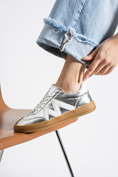 doamia Sneaker Kadın Parlak Silver Gümüş Rengi Günlük Spor Ayakkabı