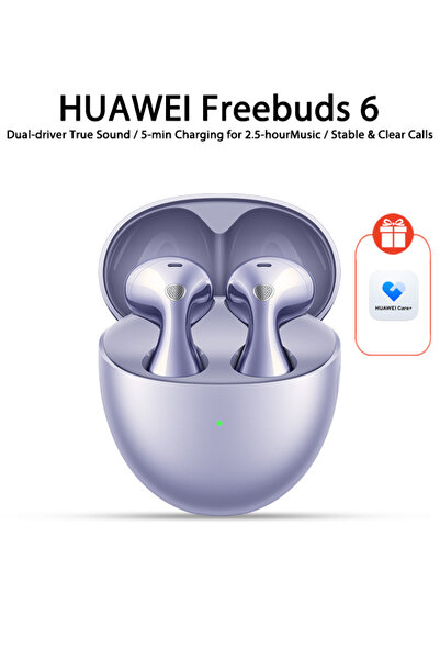 Huawei سماعات أذن لاسلكية FreeBuds 6، صوت حقيقي ثنائي المحرك، عمر بطارية يصل ...