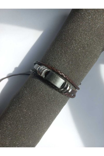 Kravatistan Leather Bracelet with Brown Adjustable Cord