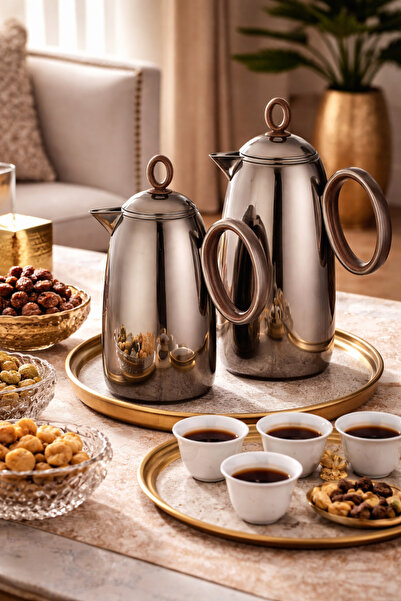 ALSAIF طقم ترامس السيف الفاخر بلون ستيل مع لمسة خشبية – 2 قطعة (1 لتر + 0.7 ل...