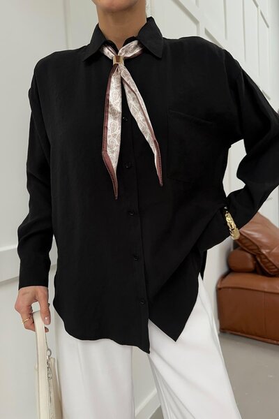 mylove قميص بياقة فولار أسود