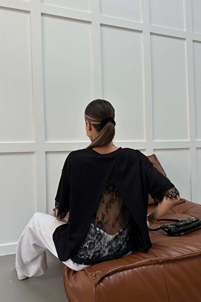 mylove Back Expanding Lace Tshirt Black