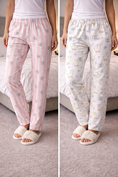 MODABOX %100 Pamuk İkili Set 2 li Kadın Pijama Altı